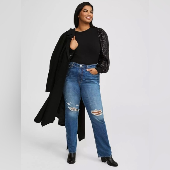 Torrid Black Top with Sequin Sleeves - Picture 2 of 8